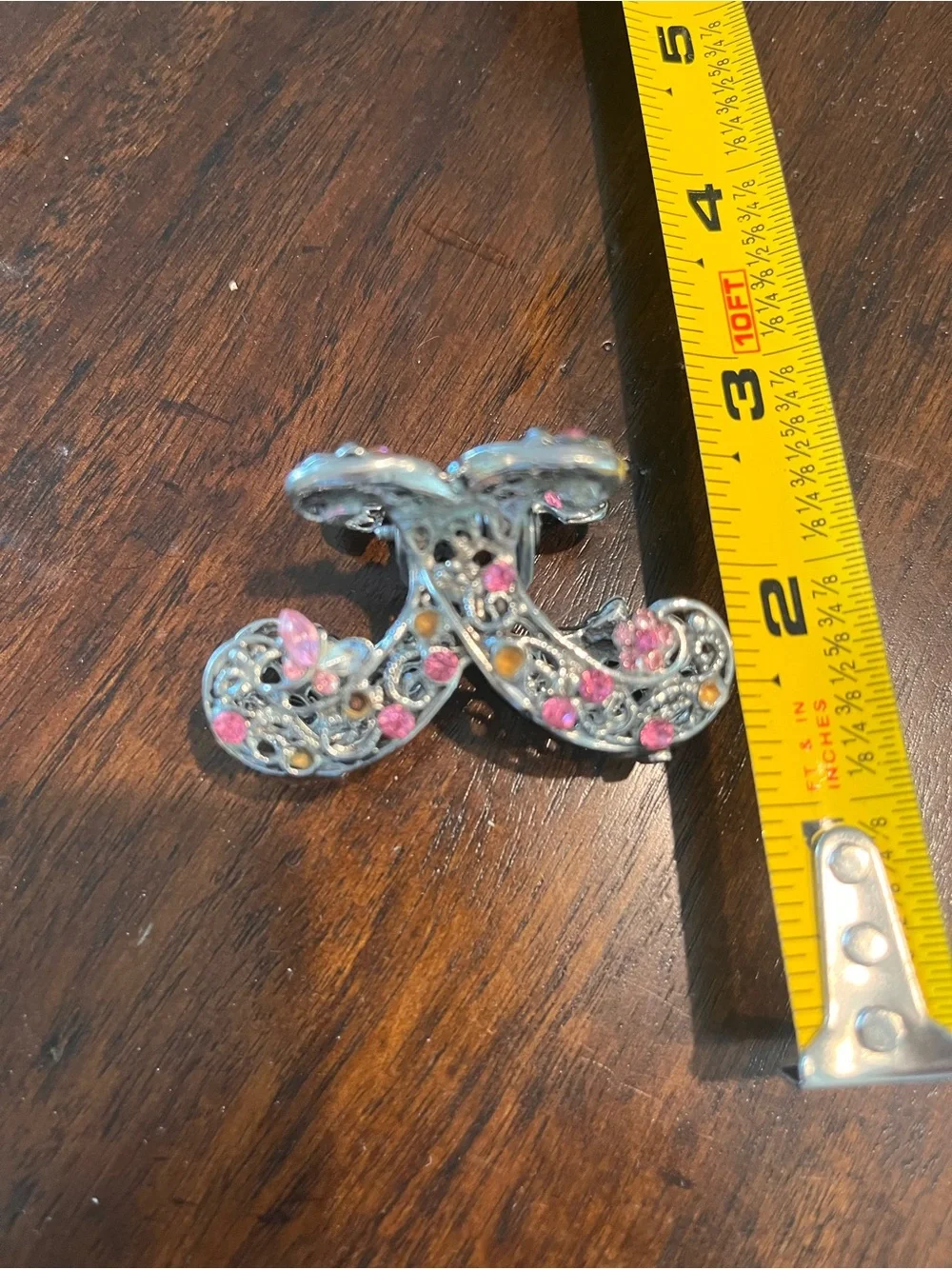 Pink Rhinestone and Filigree Hair Claw